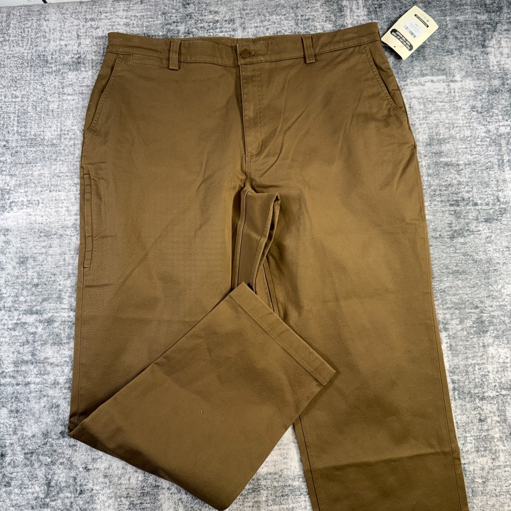 Duluth Flex Ballroom Khaki Pants Mens 40x34 Relaxed Fit Brown Stretch Gusset NEW